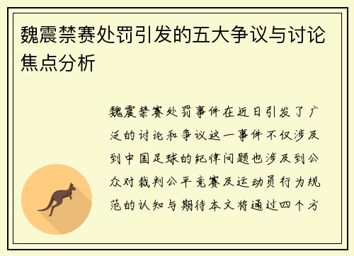 魏震禁赛处罚引发的五大争议与讨论焦点分析